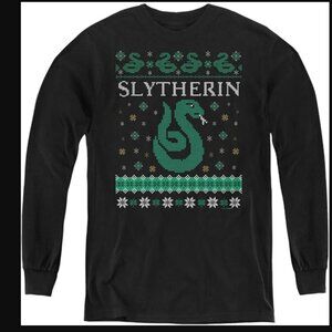 Unworn Slytherin Long Sleeve Tee, Ugly Christmas Sweater Design, Youth Medium